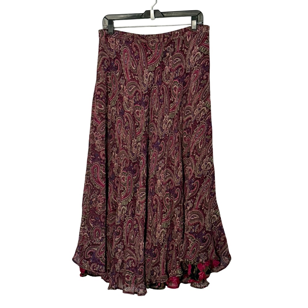 Reversible Maxi Skirt Purple Pink Paisley Floral Fairy Boho 70s - Large